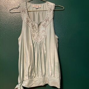 Silver Beaded Metallic Blue Top